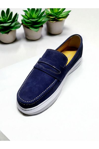 GokceKundura06 Men's Nubuck Leather Black White Sole Stitched Comfortable Casual Shoes
