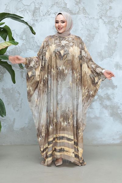 Neva Style Patterned Poncho Hijab Dress 40062Dsn