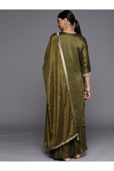 Libas By Styli Silk Lace Detail Kurta and Sharara with Sequined Dupatta Set