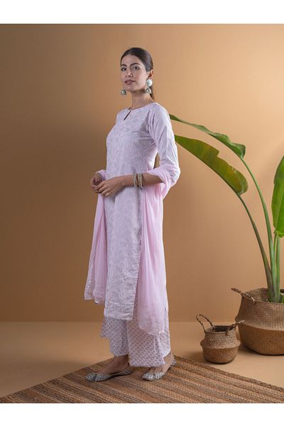 Libas By Styli طقم كورتا مستقيمة مطبوعة مع بالازو ودوباتا شيفون سادة