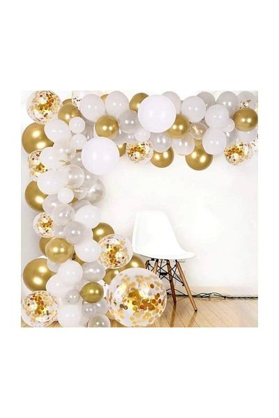 Onay Store 50 Pcs Metallic Gold White Clear Color Balloon Chain Set