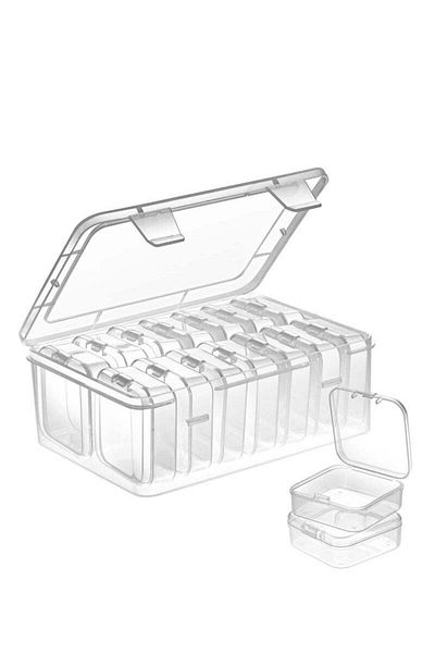 COOYA Small Bead Organiser, 15 Piece, With Hinged Lid, Rectangular Clear, For Craft Supplies