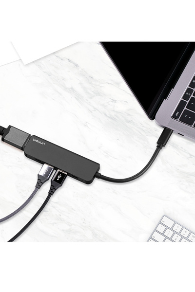 Linkpin موزع USB C 5 في 1 بدقة 4K@60Hz من النوع C إلى منفذ HDMI USB2.0 وتوصيل طاقة PD60W وقارئ فتحة بطاقة SD/TF