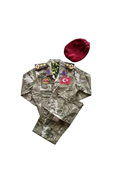 Temiz Pazar Erkek Çocuk Asker Komando Kostümü Bordo Bereli Üniforma Kıyafet Takımı