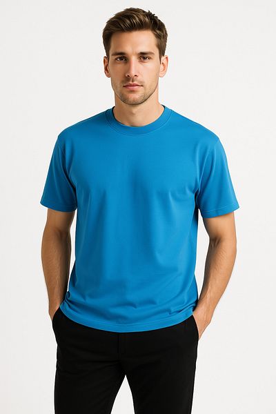 JUSTEVER 100% bumbac, cu croială supradimensionată, cu decolteu, albastru, tricou pentru bărbați - Alpha