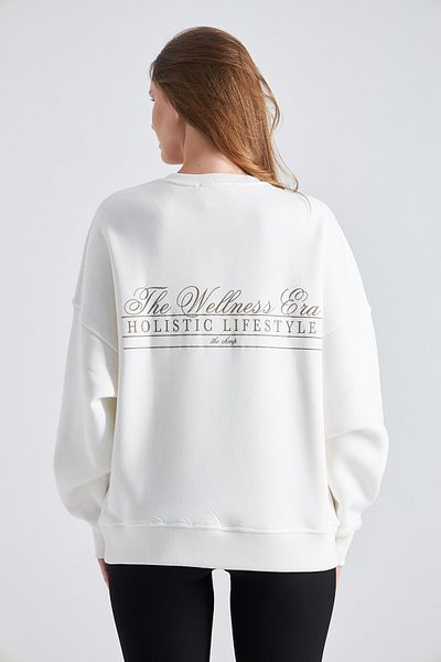 GIA - ART The Wellness Era Brown Printed Oversize White Women's Sweatshirt