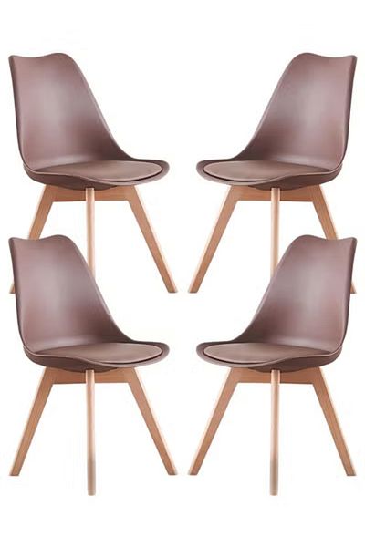 Taimi Pack Of 4 Mid Century Modern Side Chair , PU Leather Soft Padded Seats and Solid Wood Legs Brown