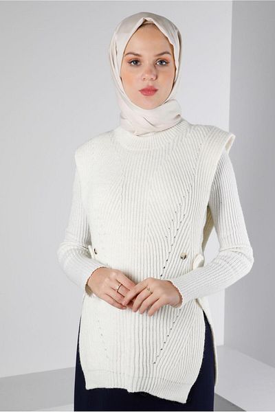 Alvina سترة تريكو بأزرار على الجوانب 43245