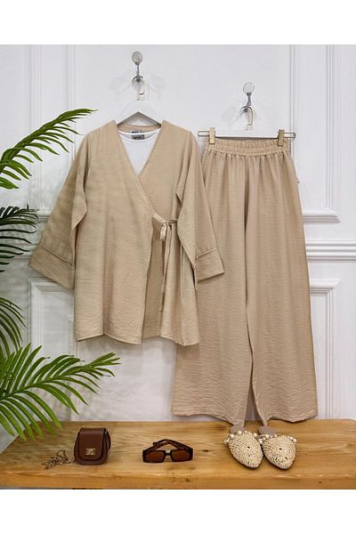 onix Beige Bonita Kimono Double Set