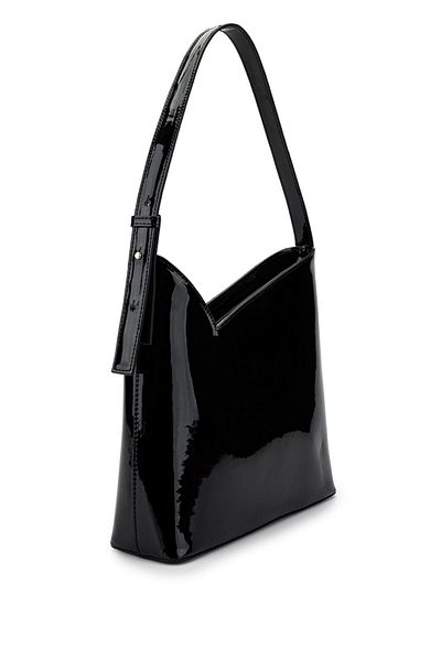 Tamer Tanca Women Vegan Black Patent Leather Shoulder Bag