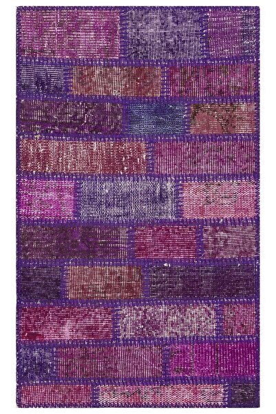 Grandhedefhalı GENELEKSEL EL DOKUMA MOR RENGİ PATCHWORK HALI PASPAS