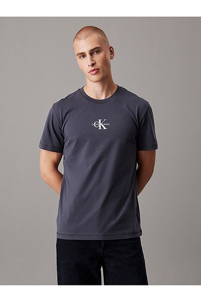 Calvin Klein Crew Neck Mens Anthracite T-Shirt - Short Sleeve, Logo, J30J 325649 -Ban