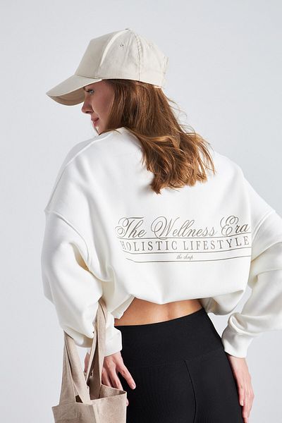 GIA - ART The Wellness Era Brown Printed Oversize White Women's Sweatshirt
