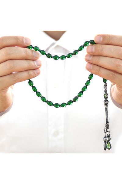 Tesbihane 1000 فضة كازازاز شرابة قطع الشعير الزمرد الأخضر النار العنبر مسبحة