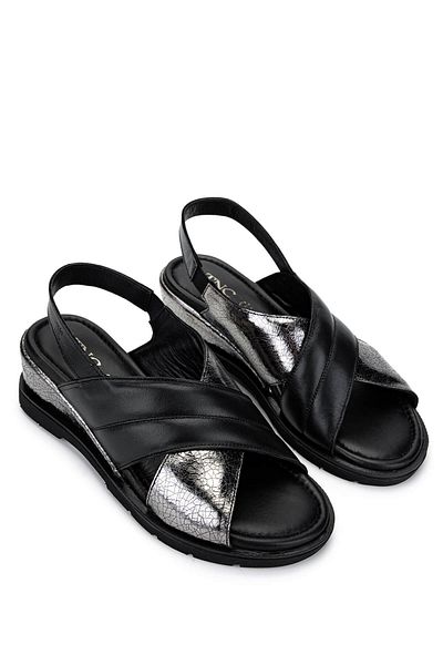 Tamer Tanca Women's Genuine Leather Black Heeled Sandals