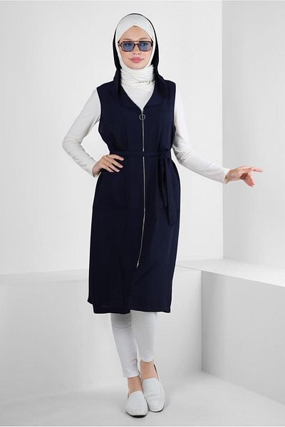 Alvina Hooded Zippered Pocket Vest 43872