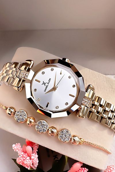 Daniel Klein Cutting Glass Waterproof Stone Women Wristwatch Black Gold Color Steel Band Gift Bracelet Gdkb2010C1