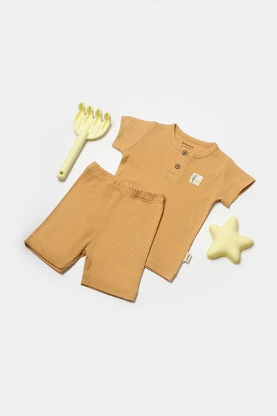 BabyCosy Organic Wear Set tricou cu pantaloni Bamboo, maro, BabyCosy, 50%bumbac+50% bambus Marime: 3-6 luni