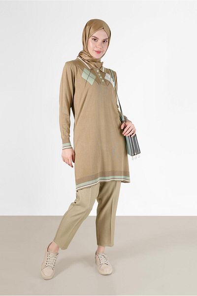 Alvina BAKLAVA PATTERNED DETAILED POLO COLLAR KNITWEAR TUNIC 42109