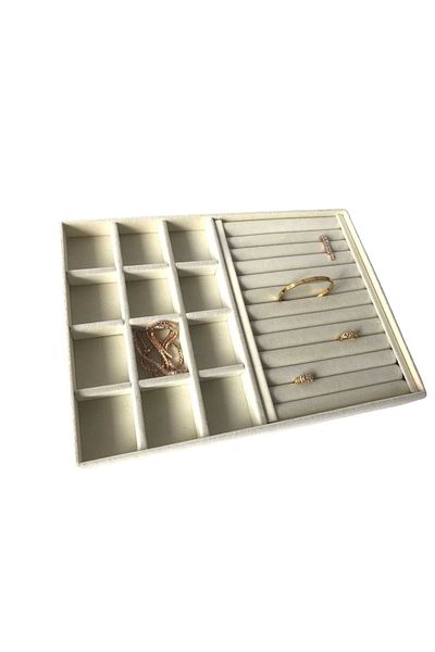 MeGass Dekor Domestic Production Berlin Model Suede Fabric Cream Color Sausage-compartment Drawer Jewelry Display Stand