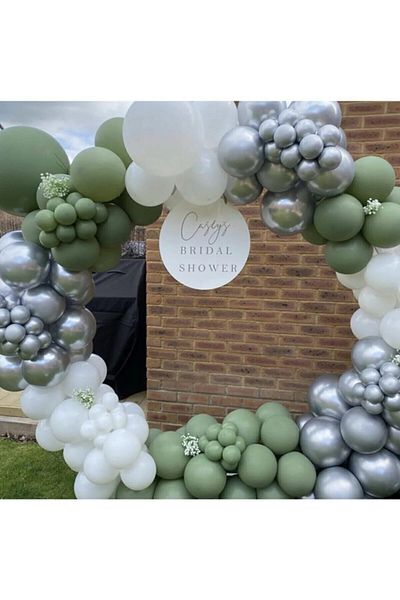 Onay Store 50 Pieces Mold Green Chrome Silver White Balloon Chain Set