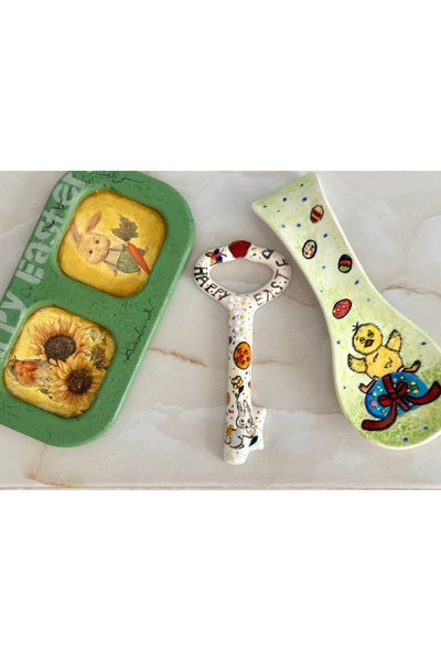 Kumsal Hobi Sanat Paskalya temalı seramik kaşıklık ve şans anahtarı