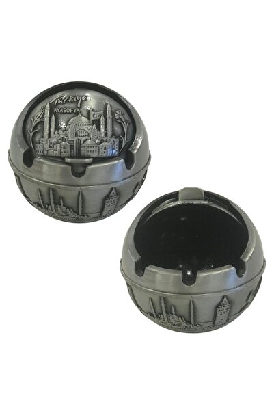 MEVLANA BAZAAR صينية رماد معدنية مطرزة قابلة للطي باللون الرمادي