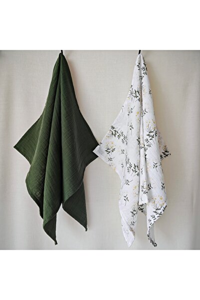 Butik Serdivan %100 Pamuk Müslin Kurulama Bezi Seti (2'li) Nefti Yeşil ve Pap...