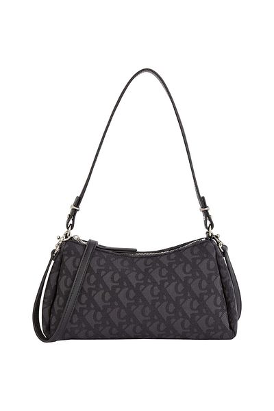 Calvin Klein Women's Ck Monogram Logo Adjustable and Detachable Shoulder Strap Zippered Black Shoulder Bag Lv0