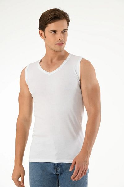 Mfö Life İç Giyim 6 Pieces Ribbed V-Neck Zero Sleeve Men's Undershirt 1St Quality Made from 100% Cotton Yarns.