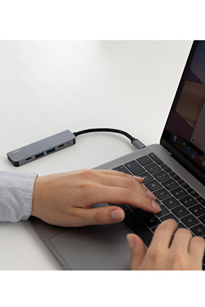 Linkpin موزع USB C 5 في 1 بدقة 4K@60Hz من النوع C إلى منفذ HDMI USB2.0 وتوصيل طاقة PD60W وقارئ فتحة بطاقة SD/TF