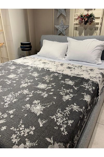 Explore Home , Milika, Double, Cotton, Muslin, Bedspread - Dark Gray