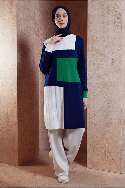 Alvina 44908 Model Color Blocked Knitwear Tunic