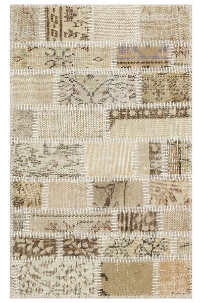 Grandhedefhalı GENELEKSEL EL DOKUMA BEJ RENGİ PATCHWORK HALI PASPAS