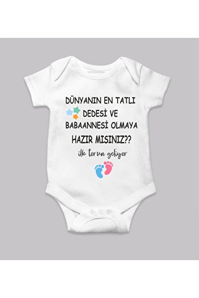 venüsdijital هل أنت مستعد لكونك جدًا وجدةً؟ بدلة أطفال قطنية بيضاء مطبوعة للجنسين