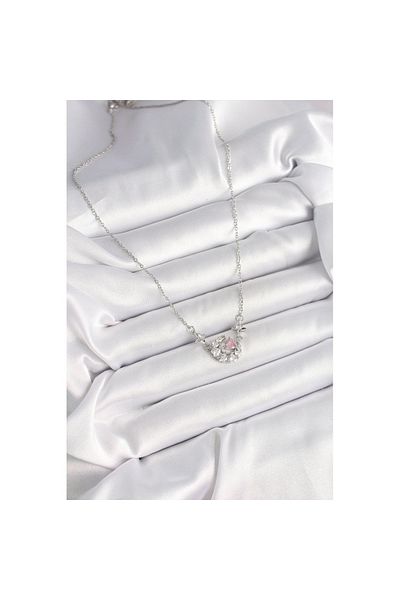 Skygo 316L Steel Silver Color Zircon Stone Crescent Pink Heart Model Women's Necklace - Tj-Bko9930