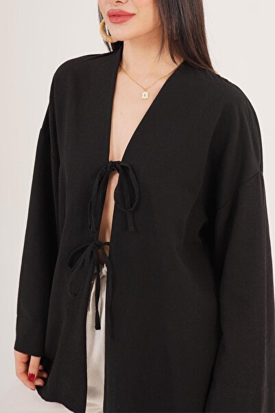 Hipo Trend Casual Black Tunic with Front Tie Detail