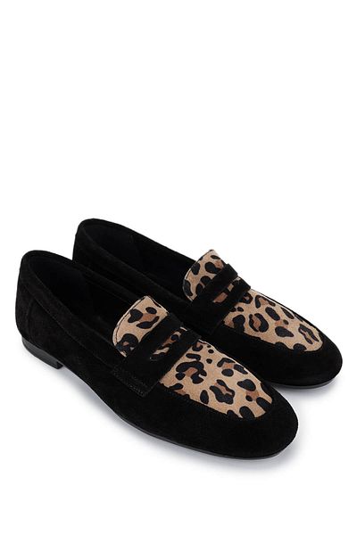 Tamer Tanca Women's Genuine Leather Black Suede Loafer Shoes