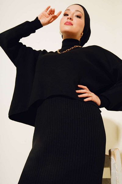 giyze Πουλόβερ ζιβάγκο Gilet Knitwear Σετ δύο τεμαχίων μαύρο 5104