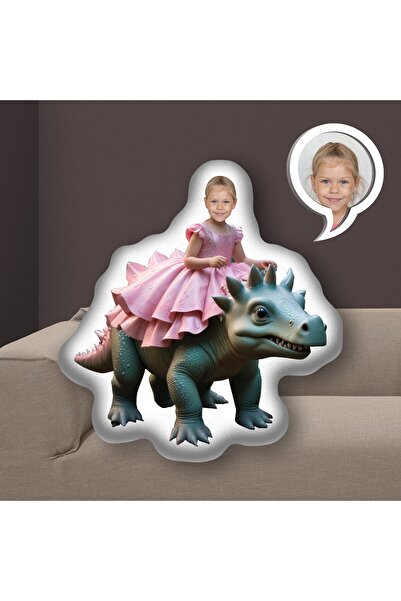 EJOYA Kişiye Özel Fotoğraflı Ben ve Dinazor Oyuncak Peluş Yastık