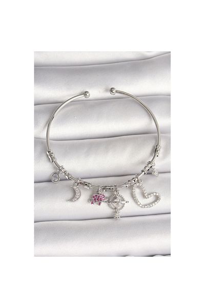 Skygo Zircon Stone Heart Bracelet - Brass & Sun Color - Planet Figure - Charm