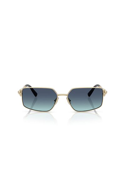 Tiffany Co. Women's Sunglasses 3111 6202/9S 58-16, Rectangle Metal Gold Frame, Blue Lens