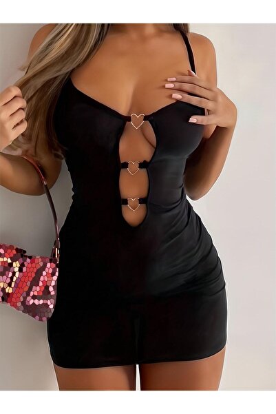 Genel Markalar Passione Simli Gece Kıyafeti Siyah FRP1027