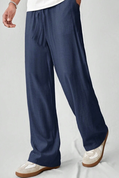 North London Men's Linen Blended Oversize Wide Leg Trousers