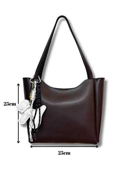 fular & bags Geantă de mână și de umăr pentru cumpărături maro pentru femei, cu fermoar și închidere cu capse