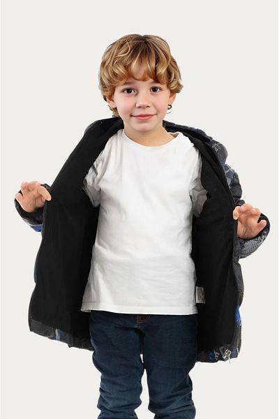 Montland Palton de iarnă pentru băieți - Saks Antracit, model digital, fleece impermeabil și rezistent la vânt, puf cu glugă