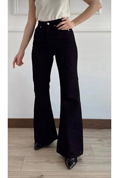 Pubi Yüksekbel Likralı Ispanyol Paça Jeans