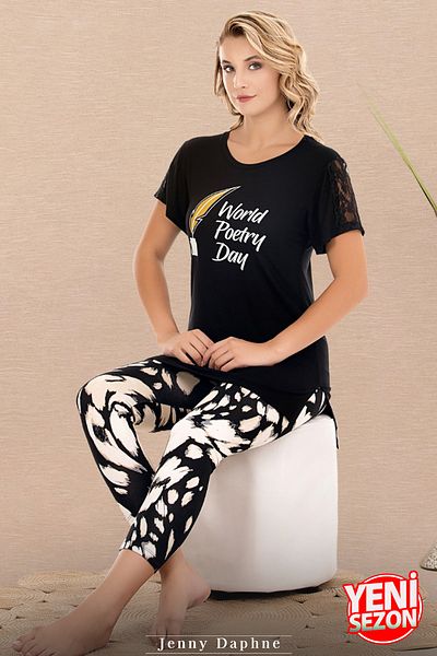 Jenny Daphne Capri cu model Vykonal - Set de pijamale de bază cu mâneci din dantelă 12071