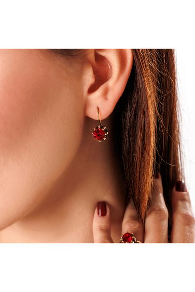 Atelier LEO Handmade Jewellery Goose Foot Glass Bordo Earrings Necklace Set Copper Hand Made Crystal Stone No Tarnishing Women's Jewelry Set