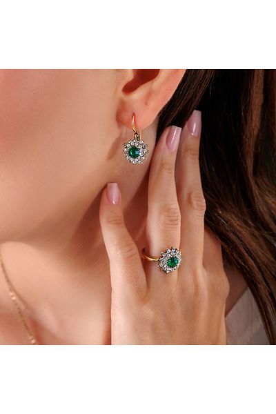 Atelier LEO Handmade Jewellery Classic Reflective Green Earring Necklace Set Copper Hand Made Crystal Stone No Tarnishing Women's Jewelry Set